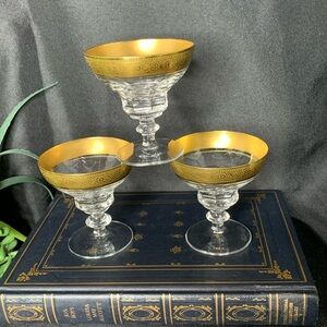 3 RARE VTG 1950’s crystal Theresienthal liquor / port glasses with 24kt gold rim